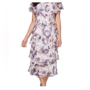 SLNY Purple and Pink Floral Midi Dress